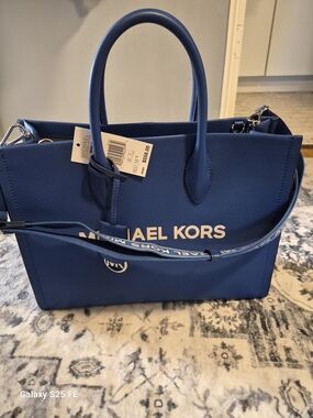 Michael Kors Mirella Blue Leather Tote Handbag